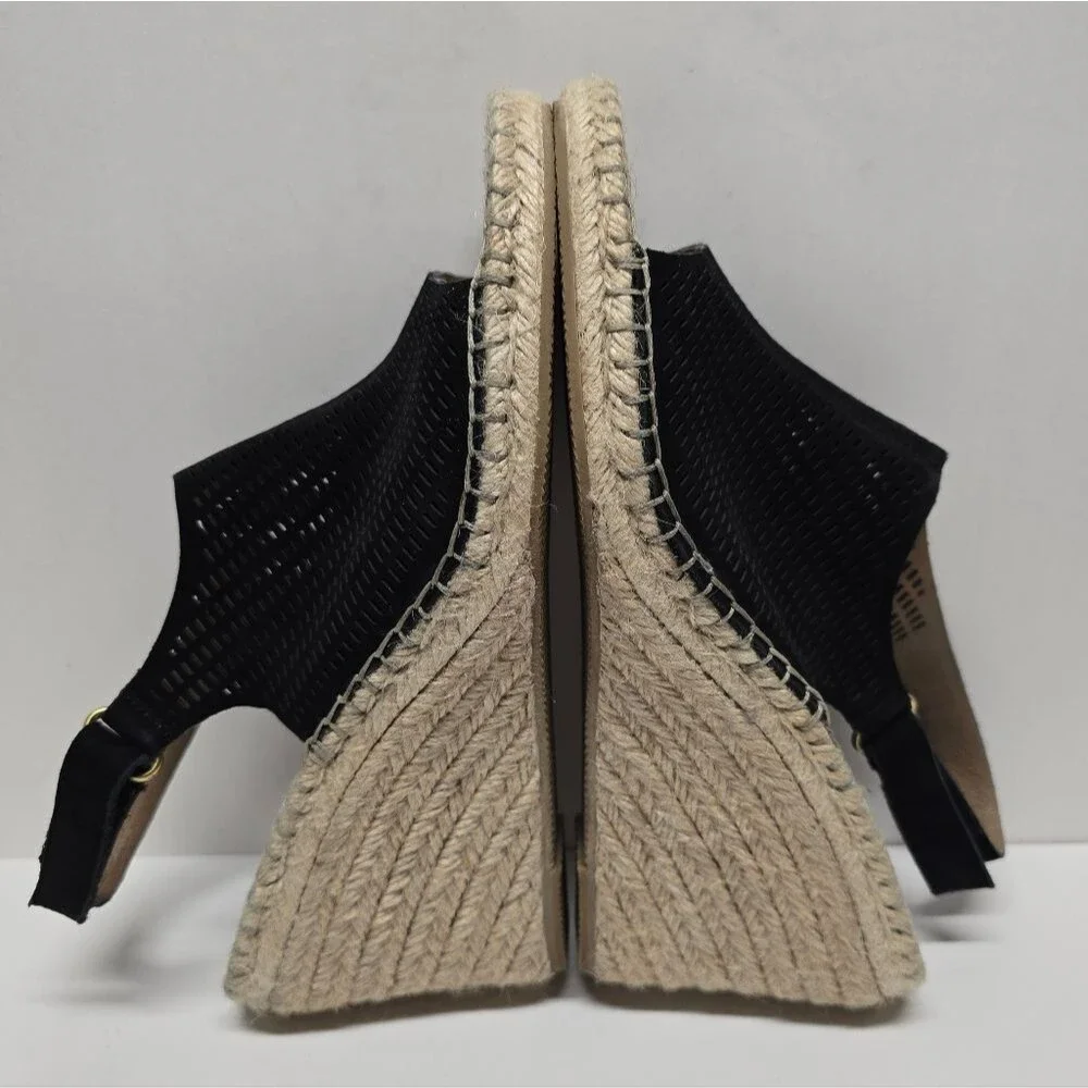 Bettye Muller Vicente Espadrille Wedge Sandals Black Suede Women's 9